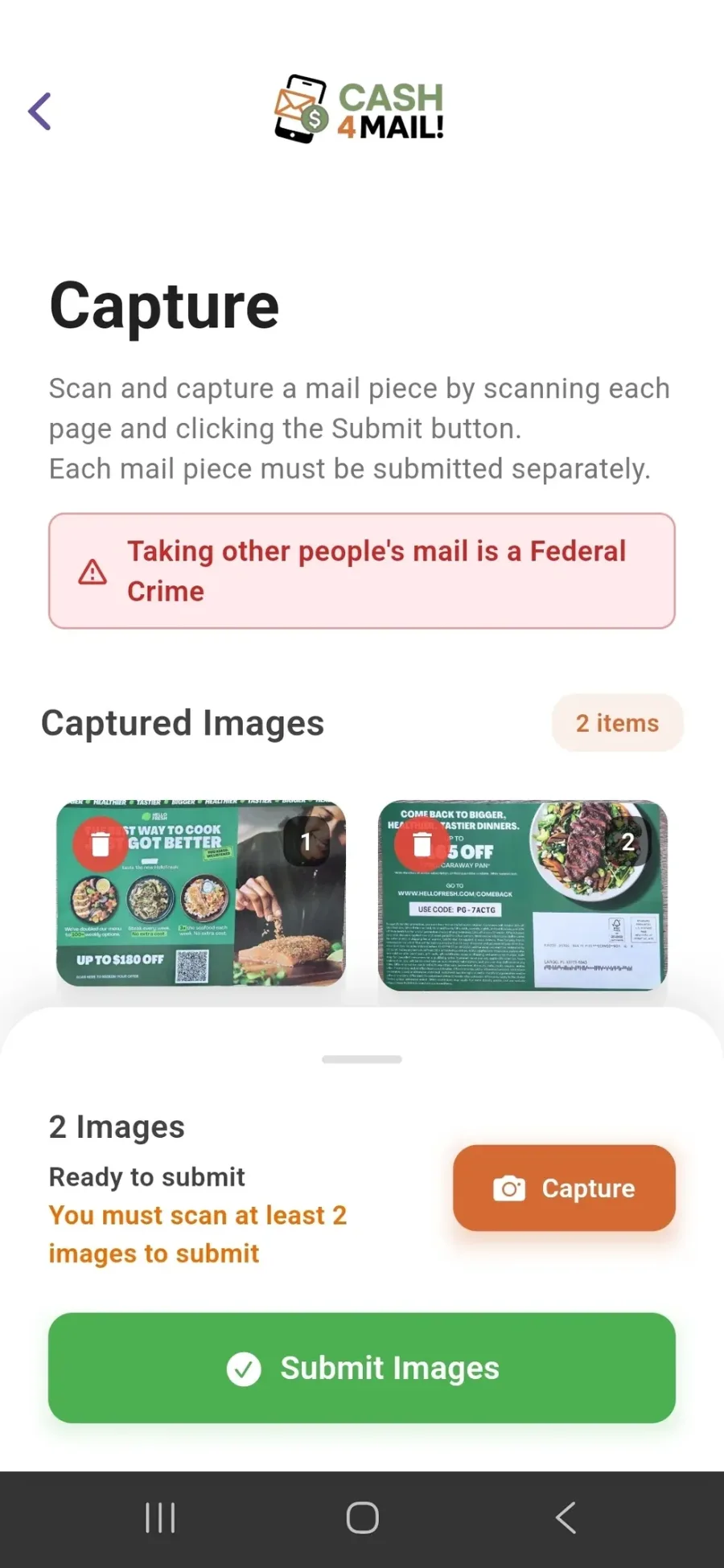 Capture review — perspective-corrected mail piece submission
